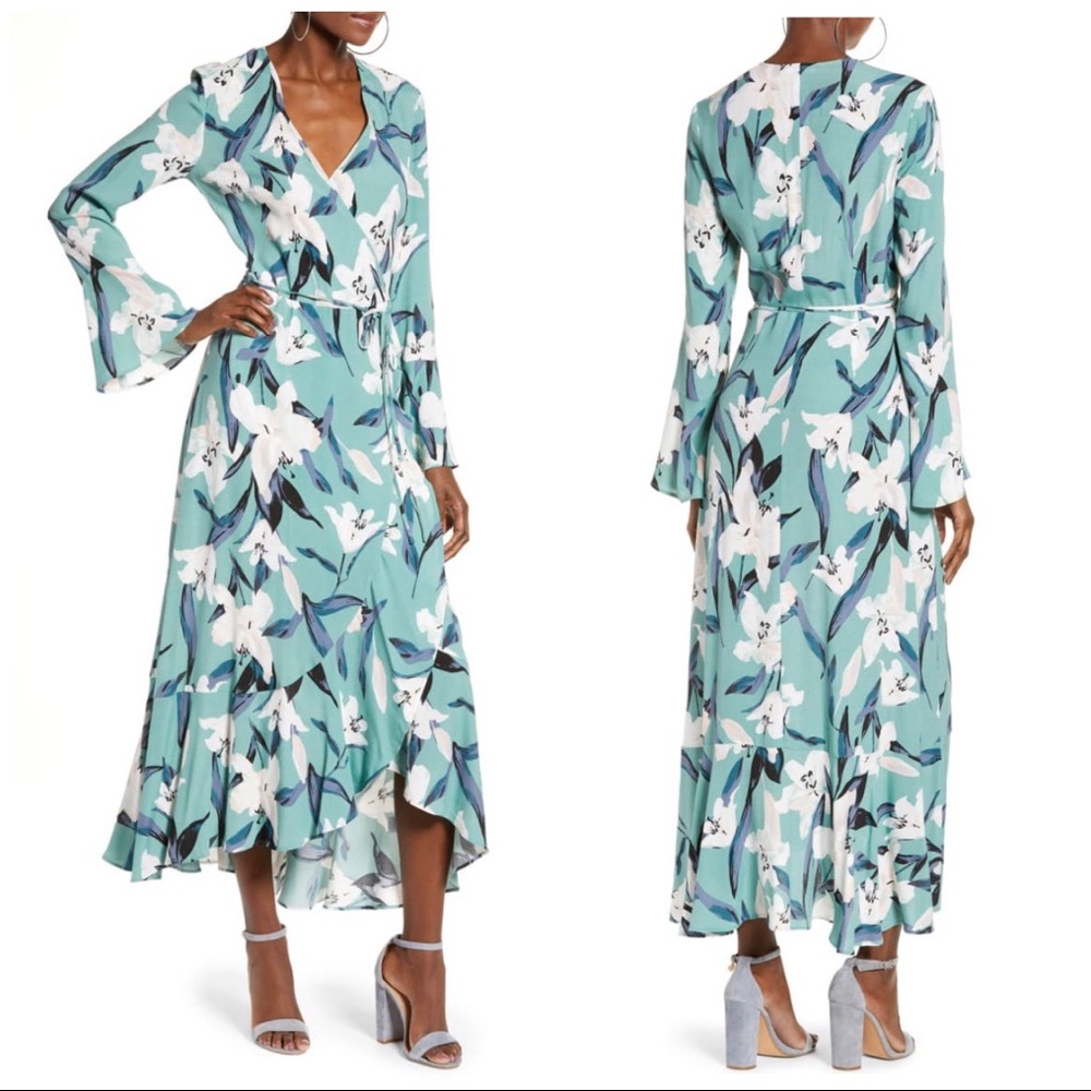 Leith Bell Sleeve Wrap Ruffle Midi Dress Plus Size
